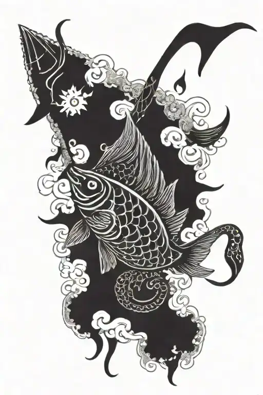 ahi tuna and octopus ina rectangle tattoo design idea