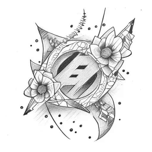 Arrow with bow and flowers tattoo design idea