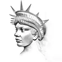scales, lady liberty, unique, libra, detailed tattoo design idea