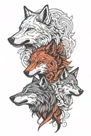 2 wolf heads. one in light one in dark tattoo design idea