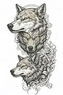 2 wolf heads. one in light one in dark tattoo design idea