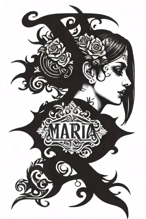 MARIA in gothic lettering horizontally tattoo design idea