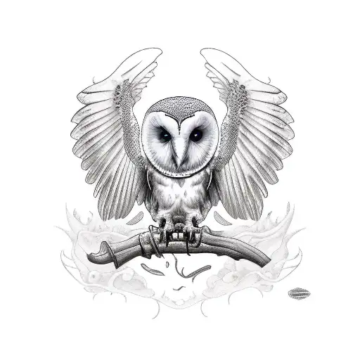 Grim Reaper under barn owl tattoo design idea