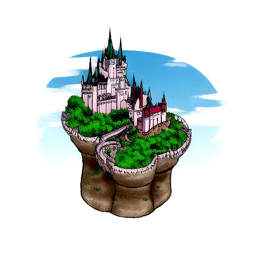 Dragon and castle tattoo design idea