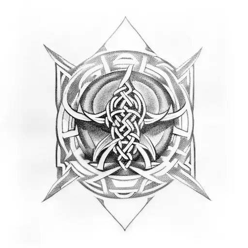 Incorporate viking symbols like the valknut and drum kit elements to create a unique tattoo design that represents the client's passion for viking religion and drumming tattoo design idea