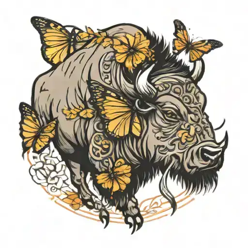 buffalo and butterfly for oya tattoo design idea