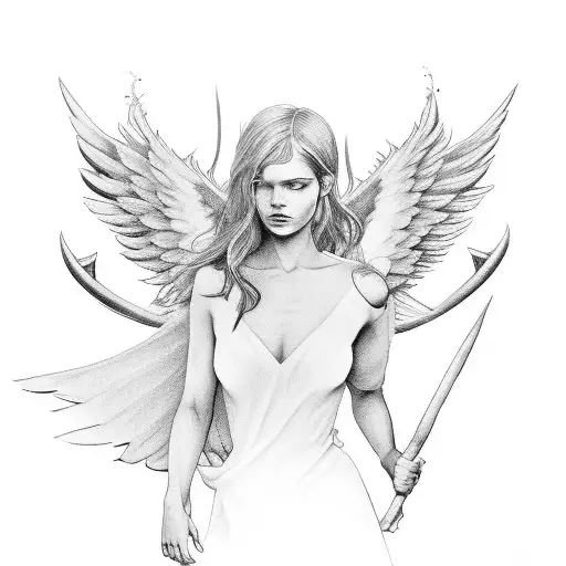 an angel and a devil with wings whispering in my ear tattoo design idea
