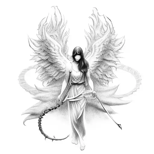 an angel and a demon with wings whispering in my ear tattoo design idea