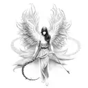 an angel and a demon with wings whispering in my ear tattoo design idea