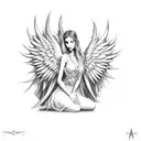 an angel and a demon with wings whispering in my ear tattoo design idea