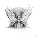 an angel and a demon with wings whispering in my ear tattoo design idea