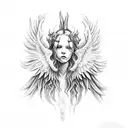 an angel and a demon with wings whispering in my ear tattoo design idea