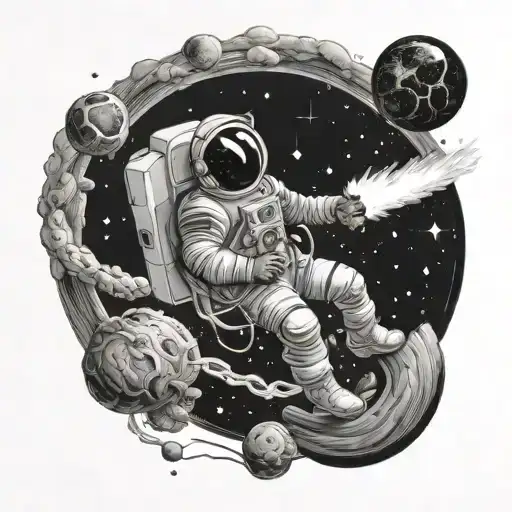 cosmonaut exploring black hole tattoo design idea