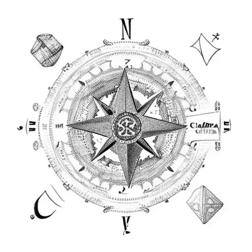 map of Colombia, compass, word "lost" , cards and dice  tattoo design idea