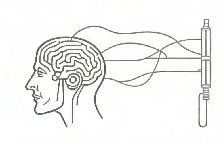 Brain flanked by metal rods resembling Frankenstein's laboratory apparatus connected via wire to old-school wall switch. tattoo design idea