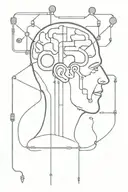 Brain flanked by metal rods resembling Frankenstein's laboratory apparatus connected via wire to old-school wall switch tattoo design idea