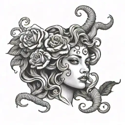 Medusa with roses tattoo design idea