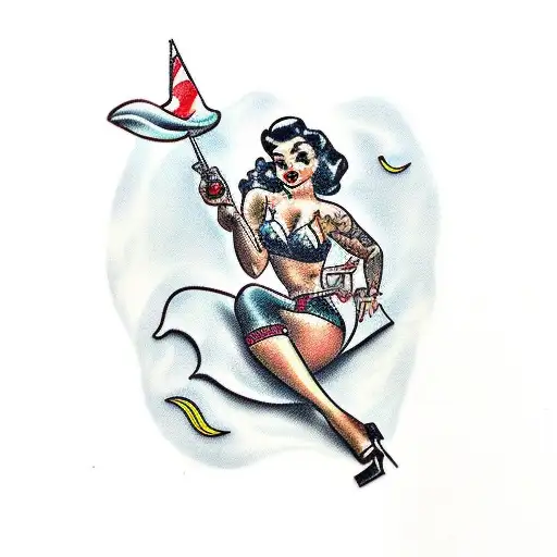 pin up girl in cauldron tattoo design idea