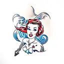 pin up girl in cauldron tattoo design idea