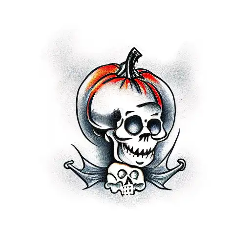 jack o lantern with skulls and witches tattoo design idea