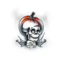 jack o lantern with skulls and witches tattoo design idea