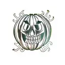 jack o lantern with skulls and witches tattoo design idea