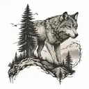 A detailed trail winding through a forest leading to a wolf's den tattoo design idea