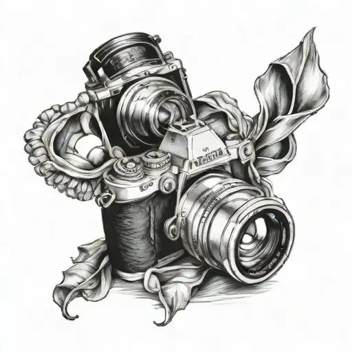 croissant and camera tattoo design idea