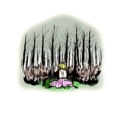 Love triangle in a haunted forest tattoo design idea