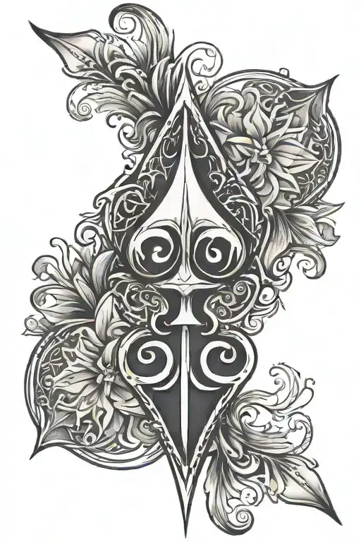 The outer edge of the tattoo is designed in the form of a spade symbol, outlined in black and precisely worked out. In the middle tattoo design idea