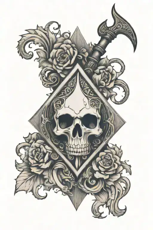 The outer edge of the tattoo is designed in the form of a spade symbol, outlined in black and precisely worked out. In the middle tattoo design idea