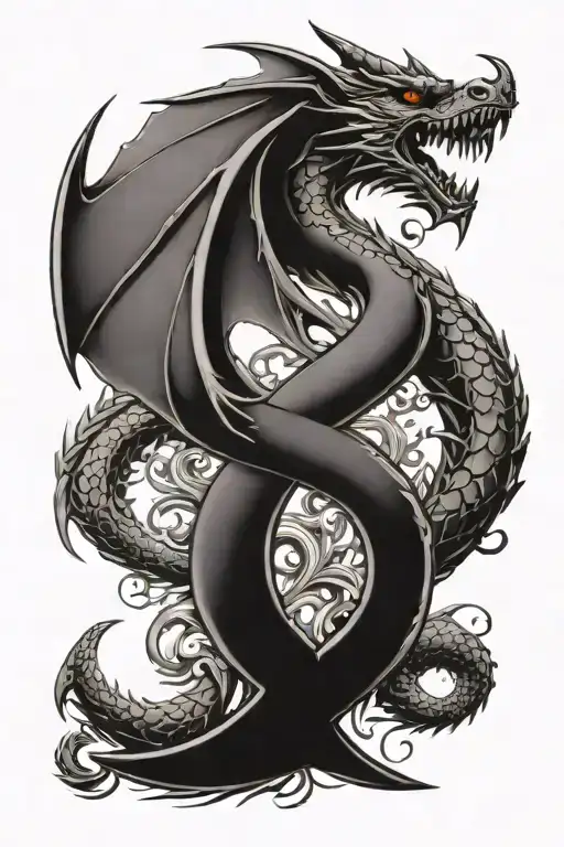 The outer edge of the tattoo is designed in the shape of a spade symbol. In the middle is a dragon tattoo design idea
