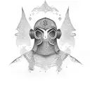 draw me a tatto idea man assassin wearing georgian traditional suit chokha detailed tattoo design idea