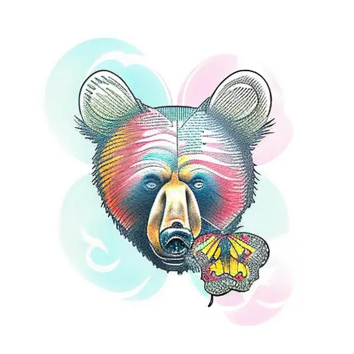bear with butterfly tattoo design idea