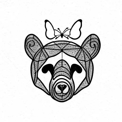bear with butterfly tattoo design idea