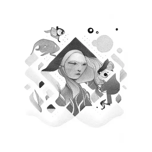 mom and two children tattoo design idea