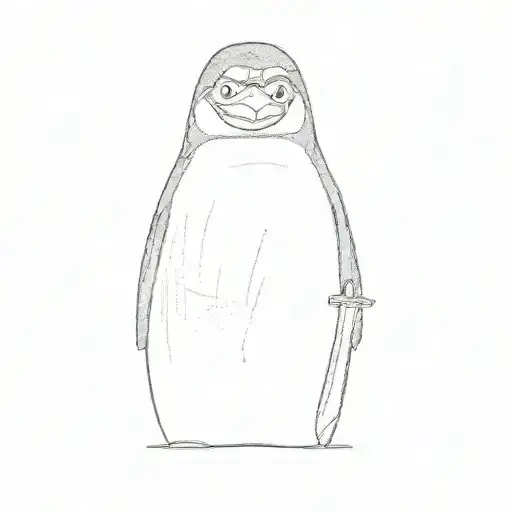 Rico the penguin from the Madagascar cartoon with two knives in the new school style tattoo design idea