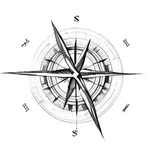 A cross made of intertwined hiking trails with a compass in the center tattoo design idea