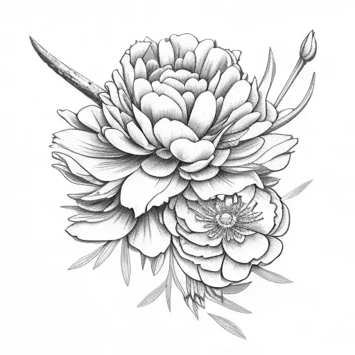 deer antler with peony, aster and primroses tattoo design idea