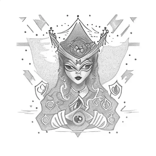 a tarot cup that is overfilled and magic is pouring out in a feminin divine style with other magical elements  tattoo design idea