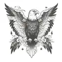 Eagle with wings spread. With the word SOMERS along eagle wings tattoo design idea