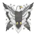 Eagle with wings spread. With the word SOMERS along eagle wings tattoo design idea