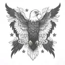 Eagle with wings spread. With the word SOMERS along eagle wings tattoo design idea