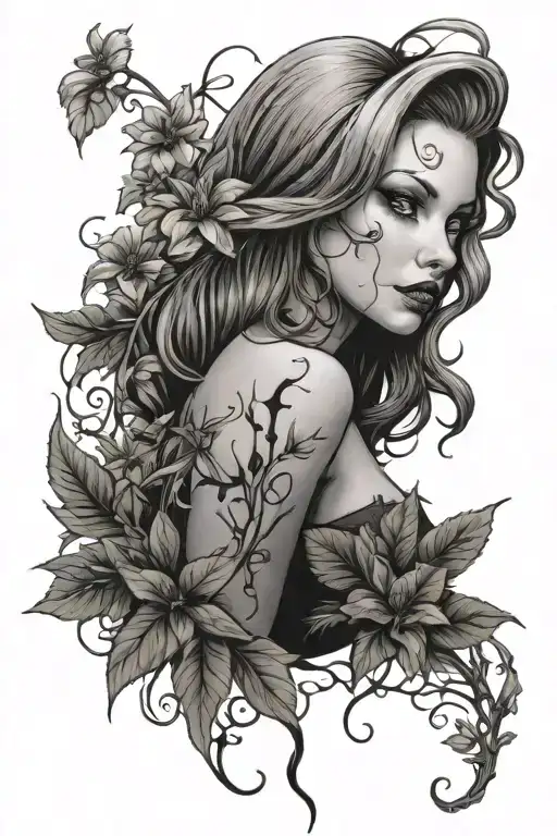 poison Ivy turning into daisies tattoo design idea