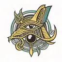 Eye of Ra with Ankh in the middle eye of Horus on the right. Anubis on one side of the Ankh Osiris on the other tattoo design idea