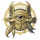 Eye of Ra with Ankh in the middle eye of Horus on the right. Anubis on one side of the Ankh Osiris on the other tattoo design idea