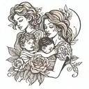 motherhood tattoo, two young boys and young mother, single mom, arm tattoo flowers. line art. simple.  tattoo design idea
