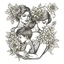 motherhood tattoo, two young boys and young mother, single mom, arm tattoo flowers. line art. simple.  tattoo design idea