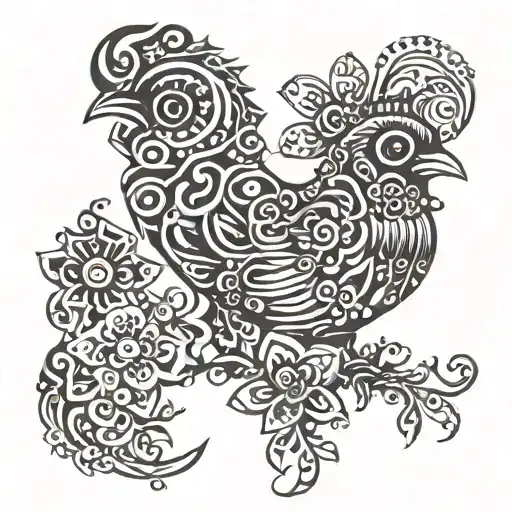 baby chicken flowers intertwined tattoo design idea