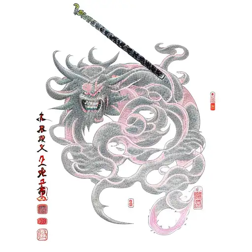 Itachi Perfect Susano'o with Tanjiro Pink Flame Sword tattoo design idea